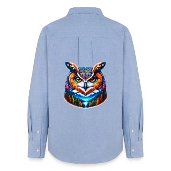 Owl - Women's Oxford Shirt - carolina blue - Back - AI Model Female 172 light (172cm)