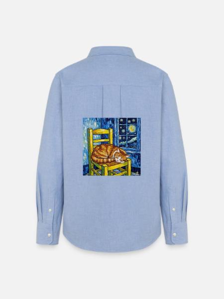 Kat van Gogh Sternenhimmel - Frauen Oxford Hemd - Carolina Blue