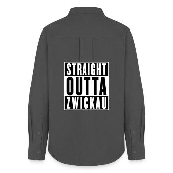 Straight outta Zwickau (Farben änderbar) - Frauen Oxford Hemd - Anthrazit - Hinten - AI Model Female 172 light (172cm)