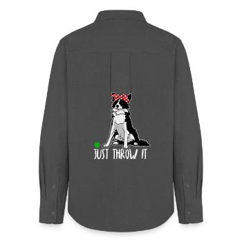 Just Throw It Border Collie Hund Mütter und Väter - Frauen Oxford Hemd - Anthrazit - Hinten - AI Model Female 172 light (172cm)
