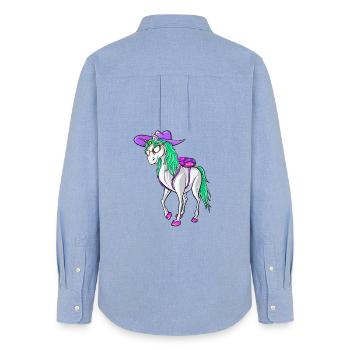 Retour à l’école 2026 Design de style licorne Tee Kids - Chemise Oxford Femme - carolina blue - Dos - AI Model Female 172 light (172cm)