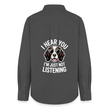 Cadeau pour chien : Dictions du Springer Spaniel anglais - Chemise Oxford Femme - charbon - Dos - AI Model Female 172 light (172cm)