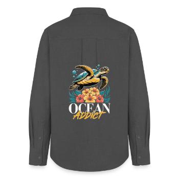 Meeresschildkröte Ozean Addict Design - Frauen Oxford Hemd - Anthrazit - Hinten - AI Model Female 172 light (172cm)