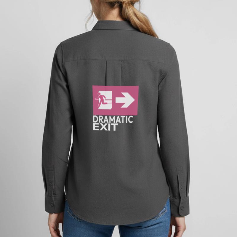 Dramatic Exit Funny Statement Minimal Graphic Women's Oxford Shirt