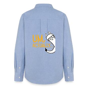 Lama Alpaka Um Actually Lustig Nerd Klugscheißer - Frauen Oxford Hemd - Carolina Blue - Hinten - AI Model Female 172 light (172cm)