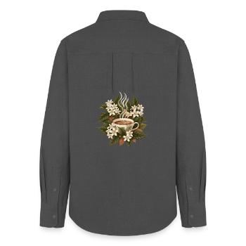 Botamanique des Fleurs en Tasse de Café - Chemise Oxford Femme - charbon - Dos - AI Model Female 172 light (172cm)