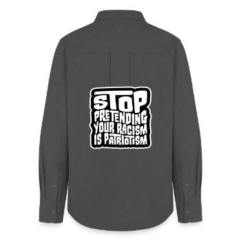 Stop Pretending Your Racism Is Patriotism Politics - Women's Oxford Shirt - anthracite - Back - AI Model Female 172 light (172cm)