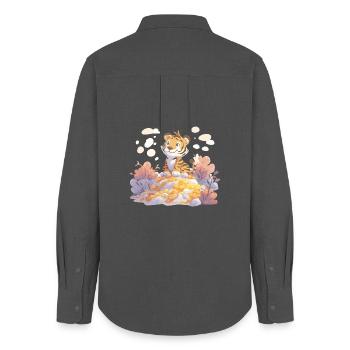 Tiger cub on gold treasure in autumn forest - Women's Oxford Shirt - anthracite - Back - AI Model Female 172 light (172cm)