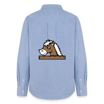 Pferd hinter Zaun versteckt Holz Mauer Stalltür - Frauen Oxford Hemd - Carolina Blue - Hinten - AI Model Female 172 light (172cm)