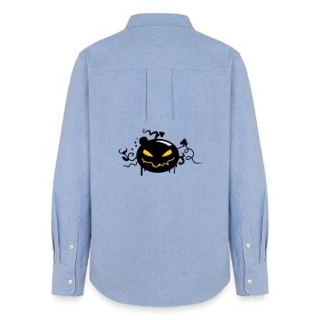 citrouille d'halloween noir avec des yeux brillants - Chemise Oxford Femme - carolina blue - Dos - AI Model Female 172 light (172cm)
