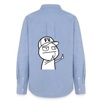 FU Meme mit Basecap (Farben änderbar) - Frauen Oxford Hemd - Carolina Blue - Hinten - AI Model Female 172 light (172cm)