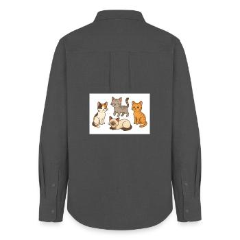 Chats Groupe de Quatre Dessin animé - Chemise Oxford Femme - charbon - Dos - AI Model Female 172 light (172cm)