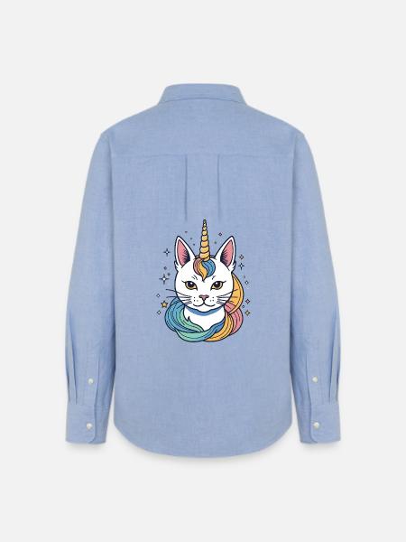 Regenbogen Einhorn Katze - Frauen Oxford Hemd - Carolina Blue