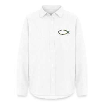 Ichtus Fisch (Diamant, grün) - Frauen Oxford Hemd - Weiß - Vorne - AI Model Female 172 light (172cm)