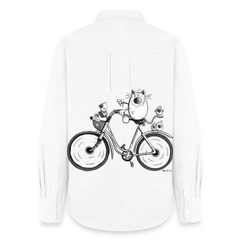 Katze auf Radtour - Frauen Oxford Hemd - Weiß - Hinten - AI Model Female 172 light (172cm)