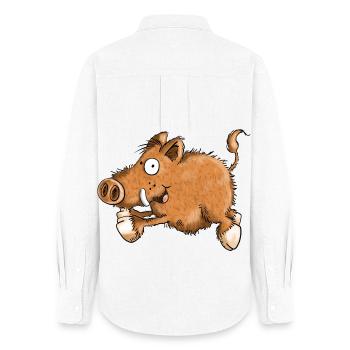 Running Wild Boar - Pig - Cartoon - Gift - Women's Oxford Shirt - white - Back - AI Model Female 172 light (172cm)