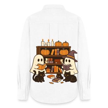 Halloween Geister lesen Bücher - Frauen Oxford Hemd - Weiß - Hinten - AI Model Female 172 light (172cm)