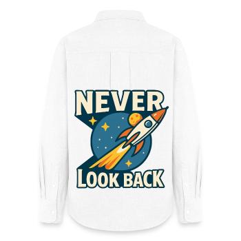 Never Look Back Rakete Motiv Retro Space - Frauen Oxford Hemd - Weiß - Hinten - AI Model Female 172 light (172cm)