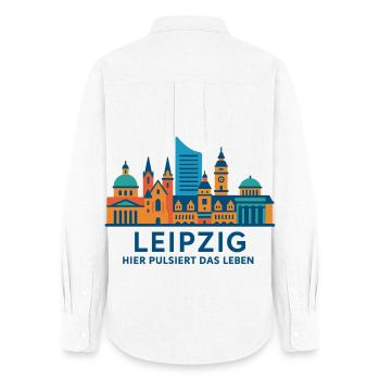 Leipzig Skyline Pulsierend Silhouette  - Frauen Oxford Hemd - Weiß - Hinten - AI Model Female 172 light (172cm)
