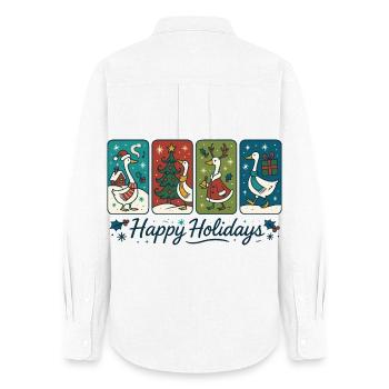Goose Christmas Funny Santa Happy Holidays - Women's Oxford Shirt - white - Back - AI Model Female 172 light (172cm)