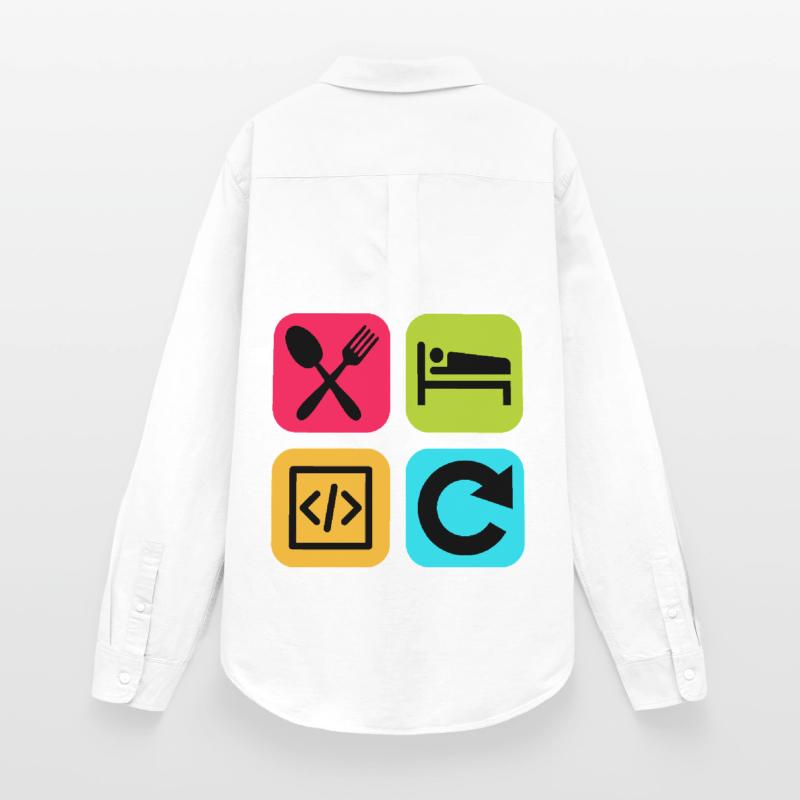 Manger Dormir Code Répéter Citation drôle Dev Chemise Oxford Femme