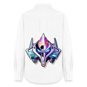Casque de guerrier mécha néon - Chemise Oxford Femme - blanc - Dos - AI Model Female 172 light (172cm)