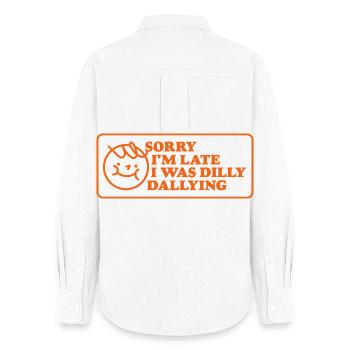 Sorry I’m Late – Lustiger Spruch - Frauen Oxford Hemd - Weiß - Hinten - AI Model Female 172 light (172cm)