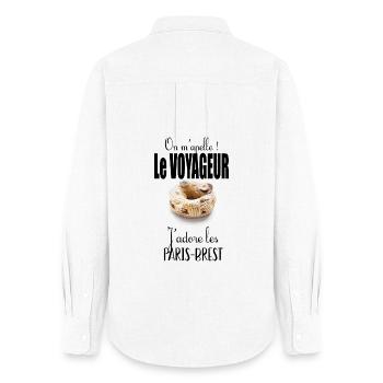 On m'appelle le Voyageur, j'adore le Paris-Brest - Chemise Oxford Femme - blanc - Dos - AI Model Female 172 light (172cm)