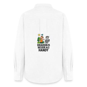 Humorous saying outside is better than cell phone - Women's Oxford Shirt - white - Back - AI Model Female 172 light (172cm)