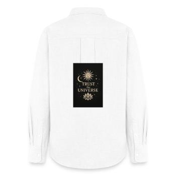 Faites confiance à l’univers avec Lotus - Chemise Oxford Femme - blanc - Dos - AI Model Female 172 light (172cm)