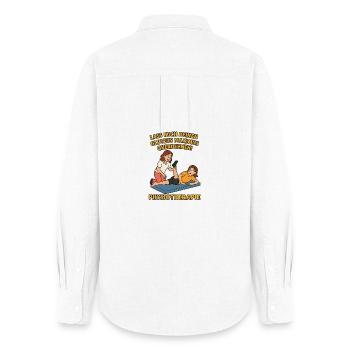 Humorous physio saying in cartoon design - Women's Oxford Shirt - white - Back - AI Model Female 172 light (172cm)