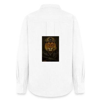 Lion in military look - Women's Oxford Shirt - white - Back - AI Model Female 172 light (172cm)