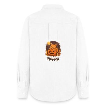 Halloween Brown Cat – Happy - Women's Oxford Shirt - white - Back - AI Model Female 172 light (172cm)