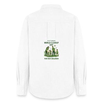 Journée mondiale du nettoyage Action familiale - Chemise Oxford Femme - blanc - Dos - AI Model Female 172 light (172cm)