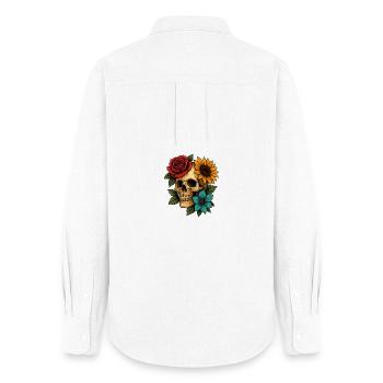 Skull & Bloom Fusion Art – Bold Floral Skeleton De - Women's Oxford Shirt - white - Back - AI Model Female 172 light (172cm)