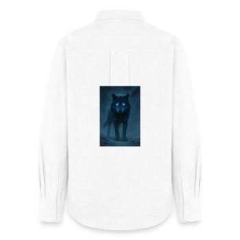 Blauäugiger Wolf in einem Schneesturm - Frauen Oxford Hemd - Weiß - Hinten - AI Model Female 172 light (172cm)
