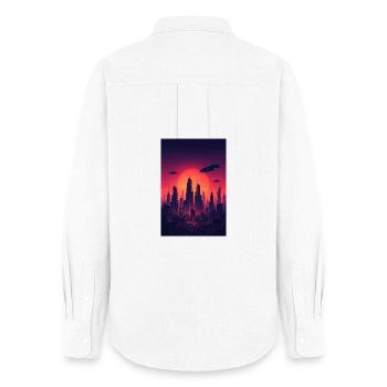 Roter Sonnenuntergang Skyline Zukunft  - Frauen Oxford Hemd - Weiß - Hinten - AI Model Female 172 light (172cm)