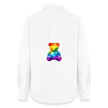 Regenbogen-Teddybär im geometrischen Muster - Frauen Oxford Hemd - Weiß - Hinten - AI Model Female 172 light (172cm)