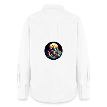 Colorful mountains in front of golden moon night - Women's Oxford Shirt - white - Back - AI Model Female 172 light (172cm)