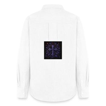 Lavender Gothic Cross Floral Design - Women's Oxford Shirt - white - Back - AI Model Female 172 light (172cm)