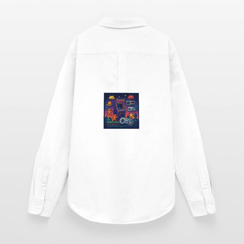 Conception de jeu d’arcade Pixel rétro Chemise Oxford Femme