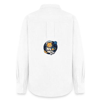 Astro Cat Coffee Break – Chemise Kawaii Space - Chemise Oxford Femme - blanc - Dos - AI Model Female 172 light (172cm)