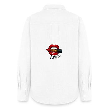 Kiss Lips avec rouge à lèvres et police d’amour - Chemise Oxford Femme - blanc - Dos - AI Model Female 172 light (172cm)