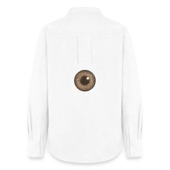 Iris brun gros plan - Chemise Oxford Femme - blanc - Dos - AI Model Female 172 light (172cm)