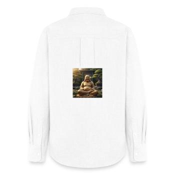 Golden Laughing Buddha Garden Figurine - Women's Oxford Shirt - white - Back - AI Model Female 172 light (172cm)