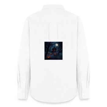Haunted house under moon and pumpkins - Women's Oxford Shirt - white - Back - AI Model Female 172 light (172cm)