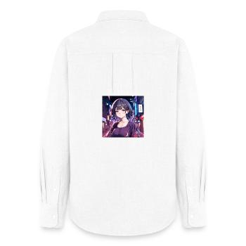 Neon Anime Girl Tokyo Nights Pink Purple Vaporwave - Women's Oxford Shirt - white - Back - AI Model Female 172 light (172cm)