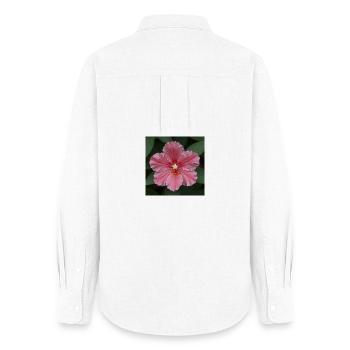 Pink Hibiscus Blossom Closeup - Women's Oxford Shirt - white - Back - AI Model Female 172 light (172cm)