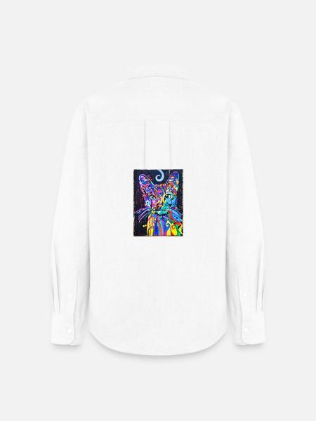 Katzenportrait mit Psychedelic-Design- Pop-Art - Frauen Oxford Hemd - Weiß