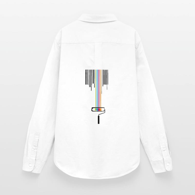 A paint roller with a bar code Women's Oxford Shirt